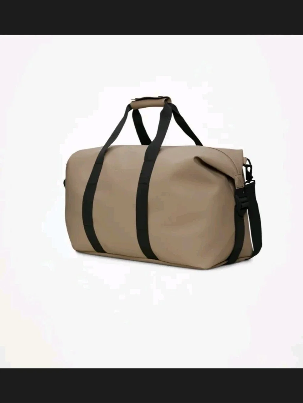 Rains Unisex Hilo Waterproof Beige Weekend Duffle Bag with Black Straps